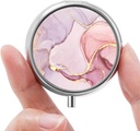 Mini Pill Box, Lille Pill Box, Bærbar Pill Box, Cute Pill Organizer for Vitaminer, Medicin, Fiskeolie og Kosttilskud (Pink Marble)