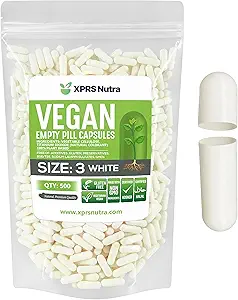 XPRS Nutra Størrelse 3 Tomme kapsler - 500 Grev Tomme Vegansk - Vegetariske piller - selv vegetabilsk Capsule Fyldning - Veggie Pill Caps (hvid)