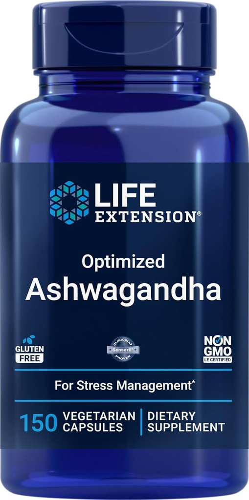 Life Extension Optimeret Ashwagandha, 150 Veg Caps - Non-GMO, Gluten Free, Vegetariske Kapsler