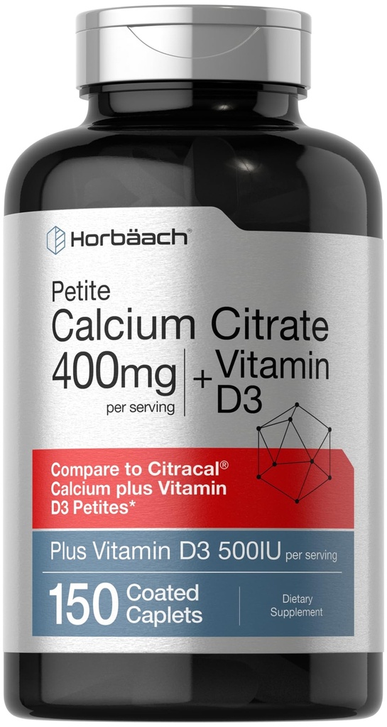 Horbäach Calcium Citrat med D3- vitamin 124; 150 Petite Overtrukket Caplets