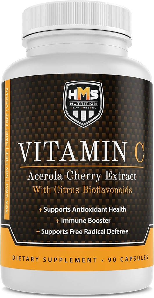 Acerola Cherry og Citrus Bioflavonoider C-vitamin tillæg - understøtter antioxidant sundhed, immunbooster - Vegan, Organic - 90 Kapsler, 90 Dag Tilfældig