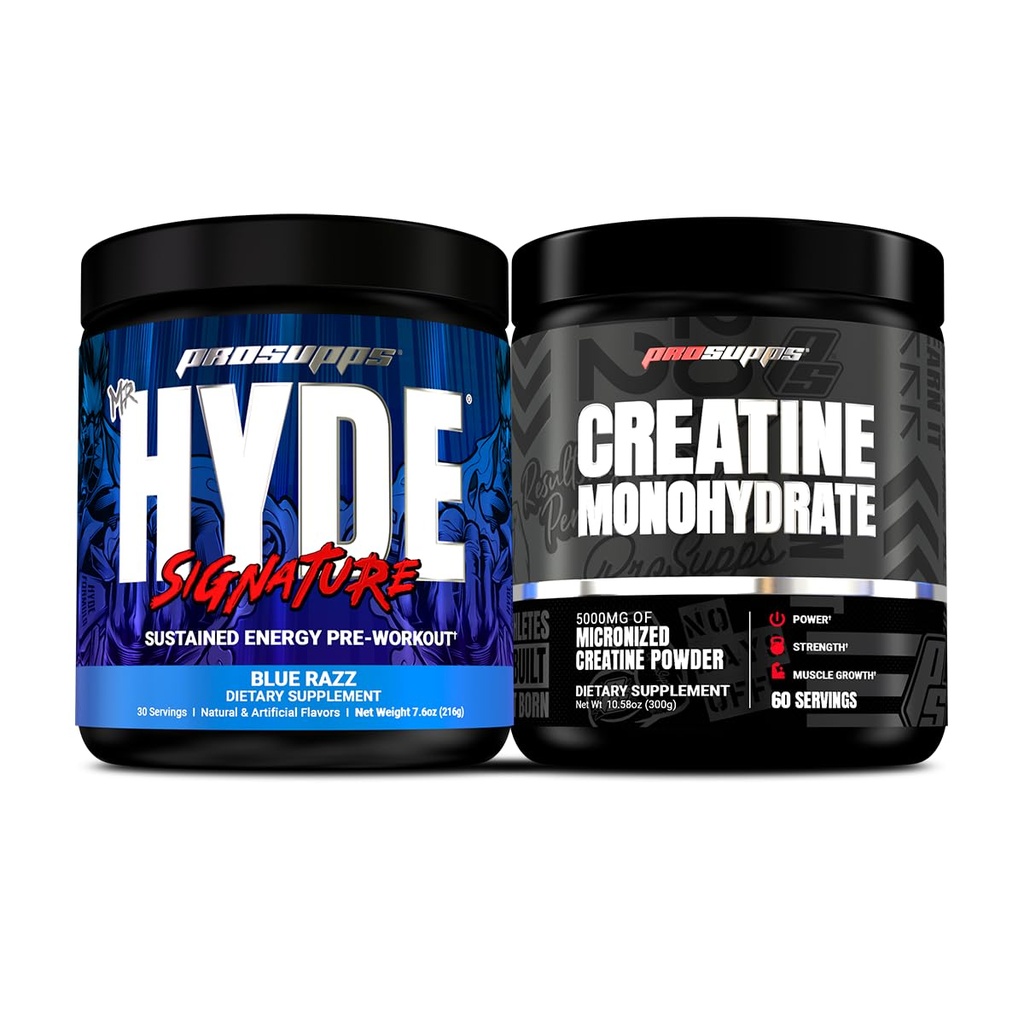 PROSUPPS Hyde Signature Vedvarende Pre-workout, Blå razz, 30-Servering og Creatin 300 Bundle