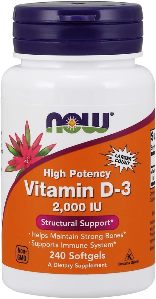 Now Foods Vitamin D-3, strukturel støtte 2000 I.U, 480 Softgels