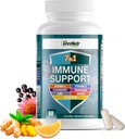 GreeNatr immunsupporttillæg med vitamin C, D3, Zink 50mg, Quercetin, Echinacea purpurea, Sambucus Elderberry og ingefær til komplet immunforsvar - 60 kapsler (1 flaske)