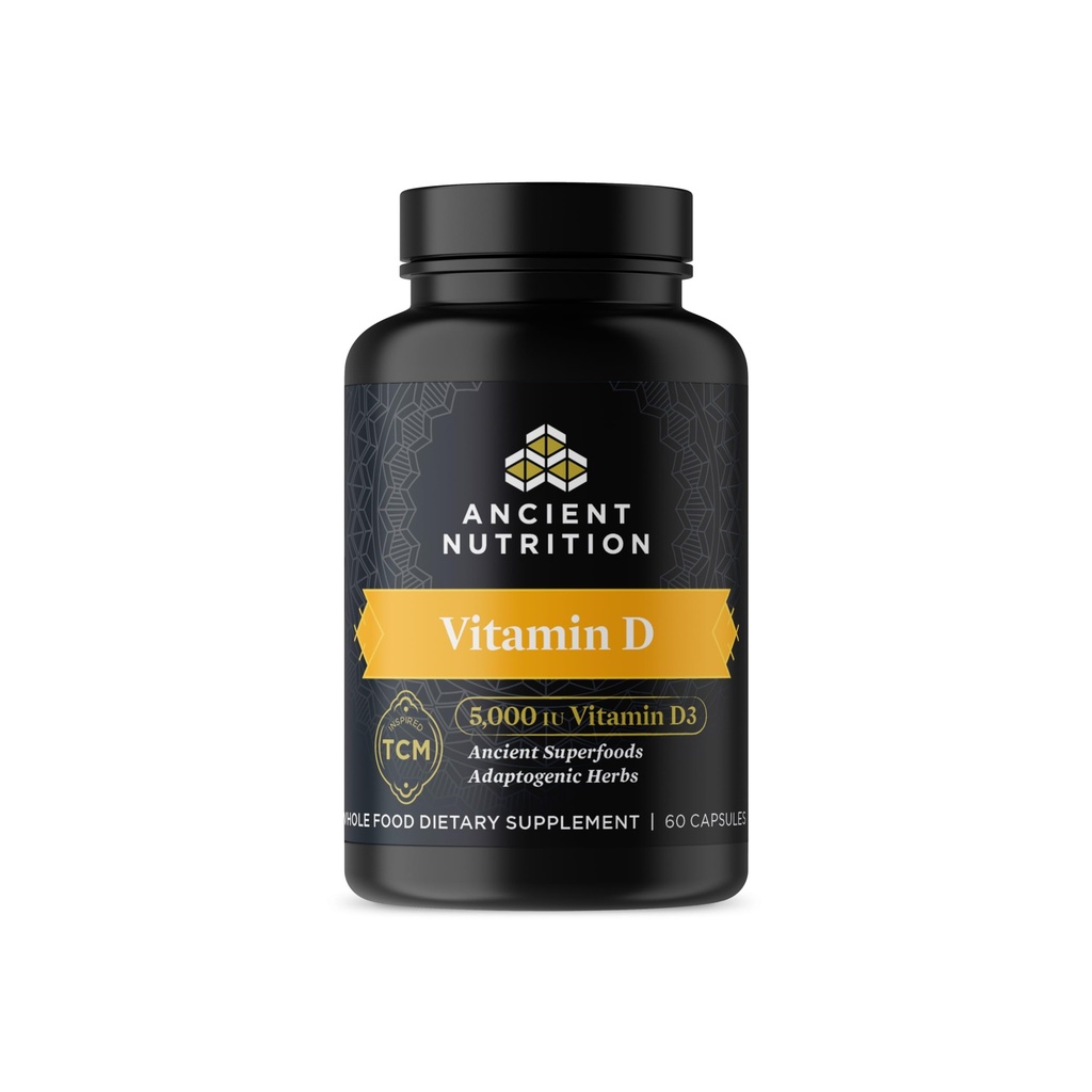 Ancient Nutrition D-vitamin supplement, 5.000 IE D-vitamin til immunforsvar, fremstillet af benmel og champignon ekstrakt, understøtter sund inflammation, Paleo og Keto Friendly, 60 kapsler