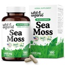 Wild & Organic Sea Moss Capsules - Irish Sea Moss Complex med Bladerwrack & Burdock Root for total Well- Being - 180 Vegan Seamoss Capsules