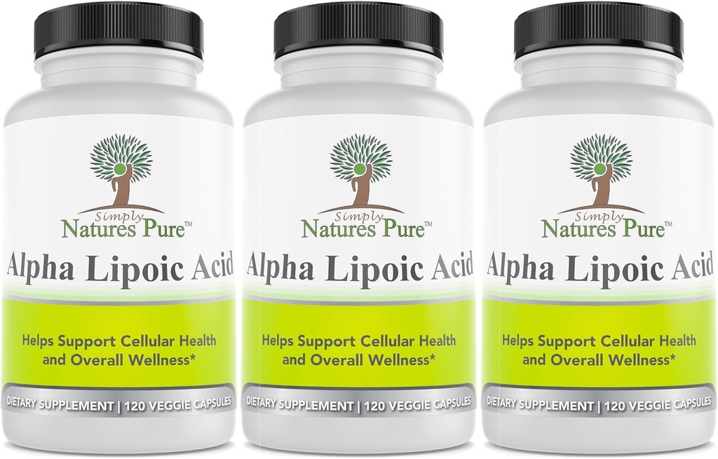 Simply Natures Pure Alpha Lipoic Acid 600mg 360 Veggie Capsules, Non- GMO Thioctic Acid 12 Måned Supply