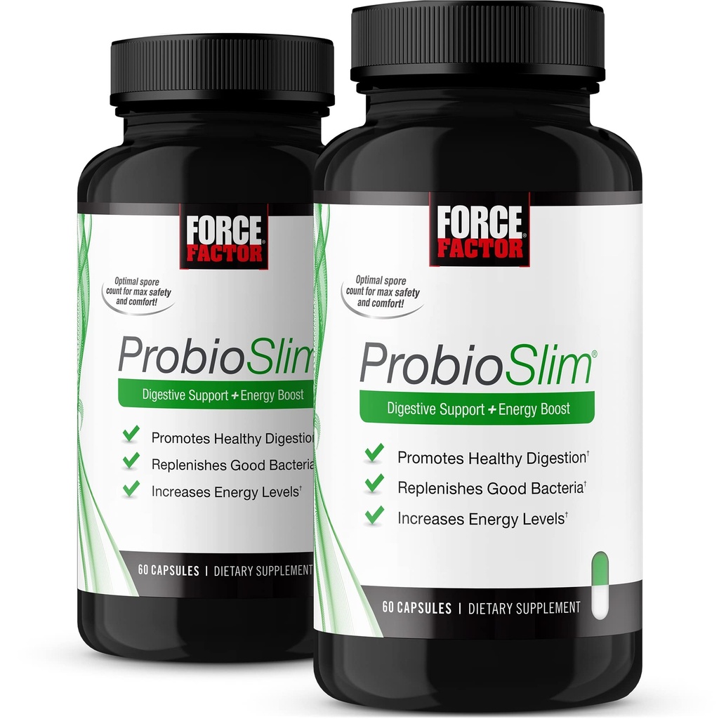 Kraftfaktor ProbioSlim Probiotisk supplement til kvinder og mænd med Probiotika og grøn te ekstrakt, Reducer gas, Bloating, Forstoppelse, Support fordøjelse og Gut sundhed, 120 kapsler (2-Pack)