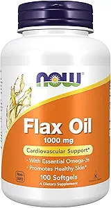 NOW Foods Supplements, Flax Oil 1,000 mg made with Organic Flax Oil, Cardiovascular Support*, 100 Softgels