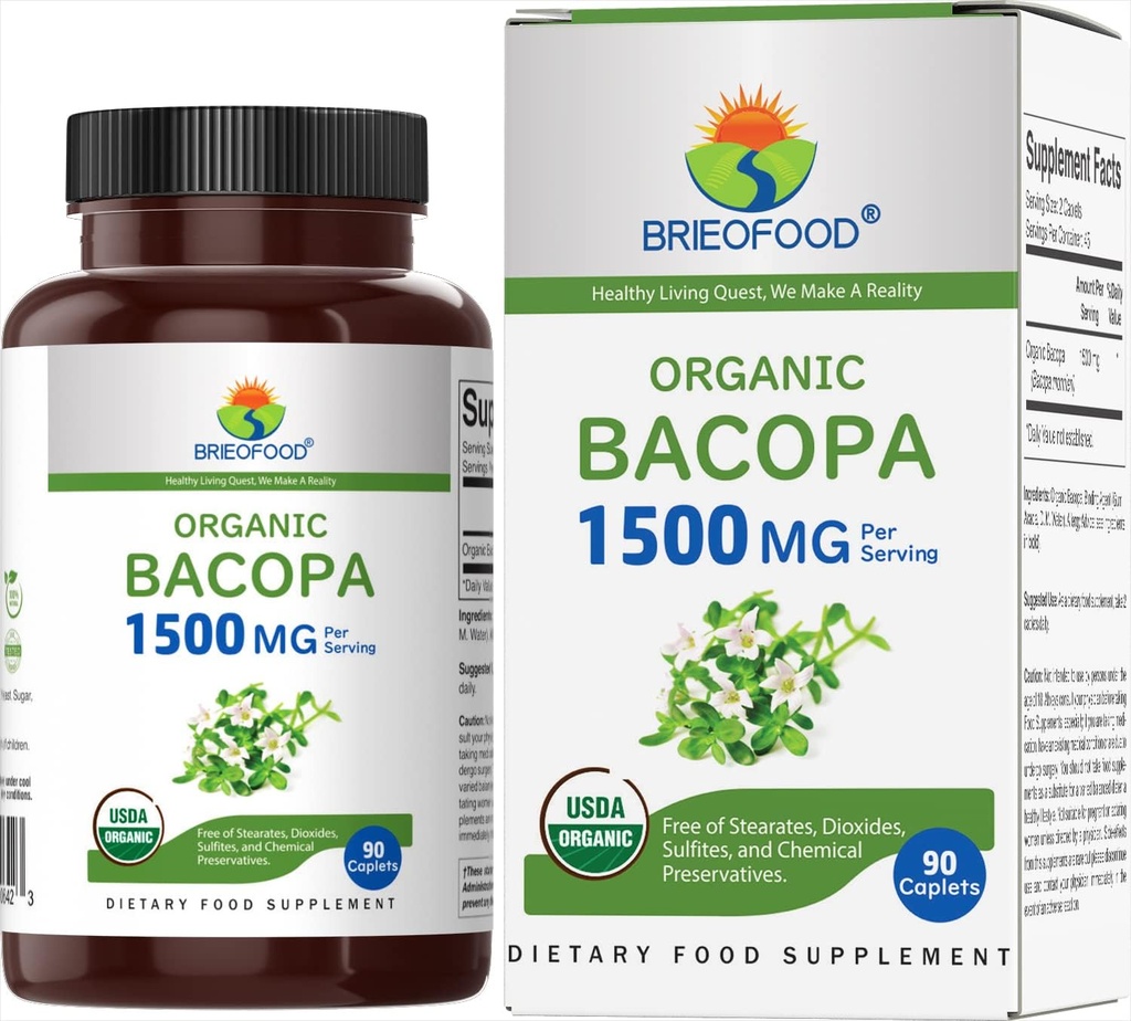 Brieofood Organic Bacopa 1500mg, 45 Servering, Vegetarisk, Gluten Free, 90 Vegetarisk...