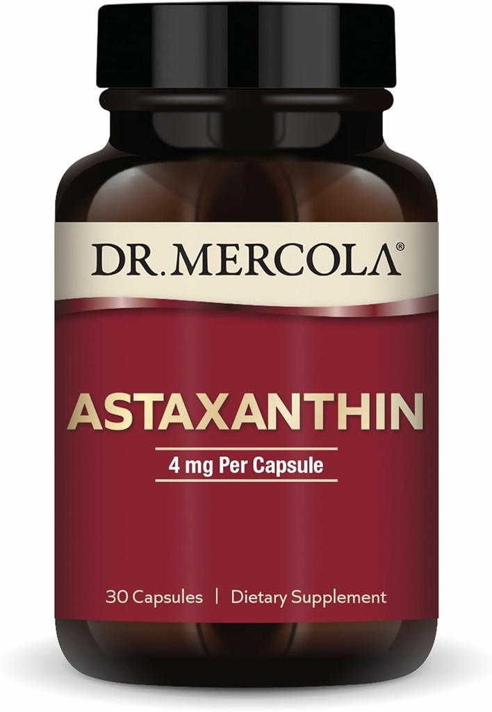 Dr. Mercola Organic Astaxanthin - 4 mg Astaxanthin - Powerful Antioxidant Support - Organic Microalgae Extract - Non-GMO, Gluten-Free & Soy-Free - 30 Capsules (30 Servings)