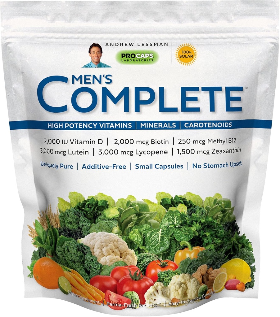 ANDREW LESSMAN Multivitamin- Men 's Complete 30 Pakker - High Potenties of 30 + Nutrients, Essential Vitamin, Minerals, Carotenoider. Lille easy- to- Slug. Ingen bindemidler, ingen fyldstoffer, ingen tilsætningsstoffer
