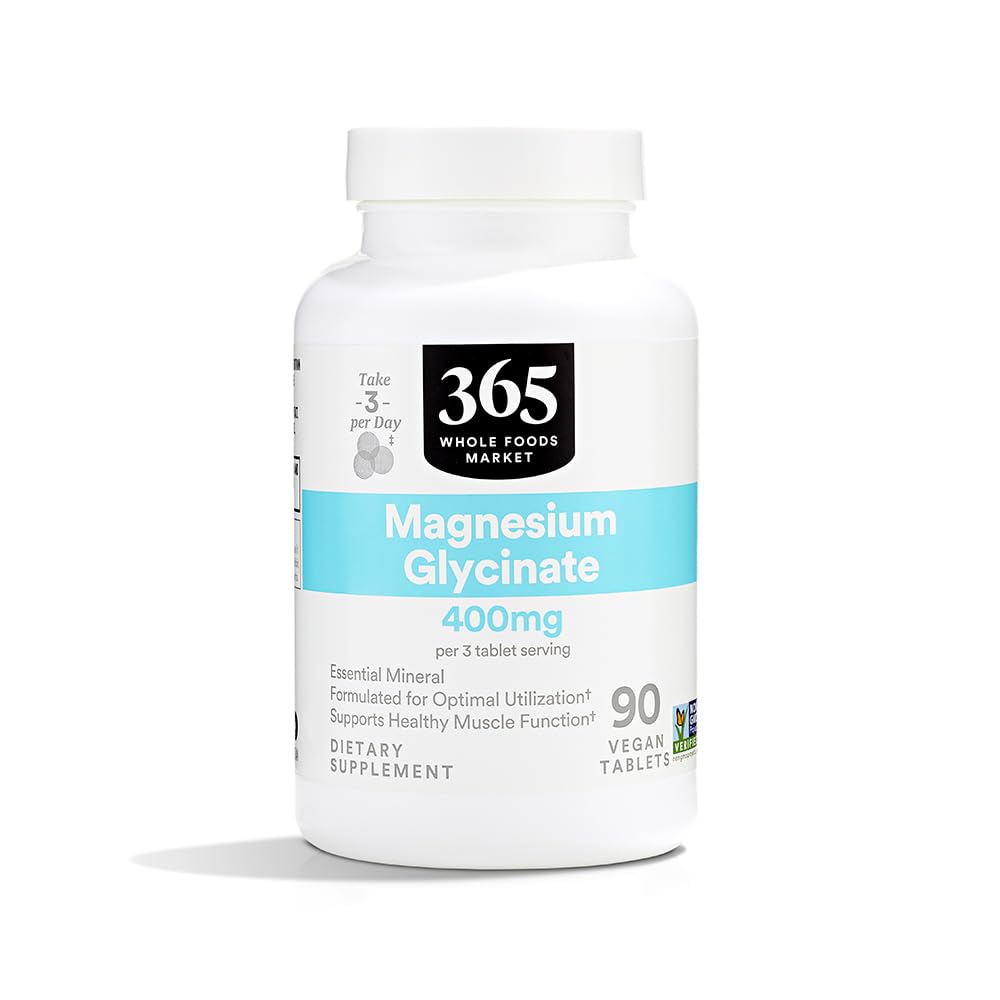 365 af Whole Foods Market, Magnesium Glycinate Tablets, 400 MG, 90 Count