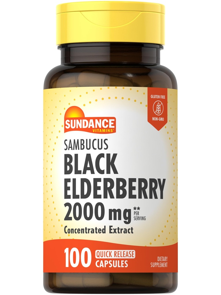 Sundance Sambucus Black Elderberry Capsules Note 124; 2000mg