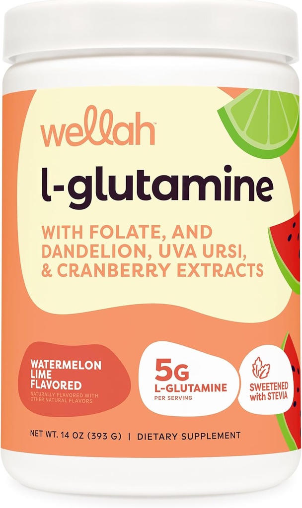 Wellah L- Glutamin Powder Watermelon Lime (50 Servere) - 5g L- Glutamin Per Servering, sødet med Stevia