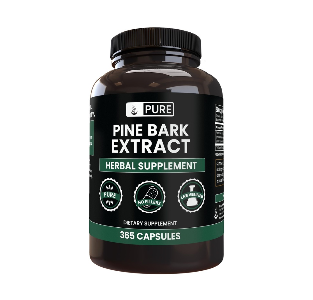 PURE ORIGINAL INGREDIENSER Pine Bark ekstrakt (365 kapsler) Ingen Magnesium eller ris Fyldere, Altid Pure