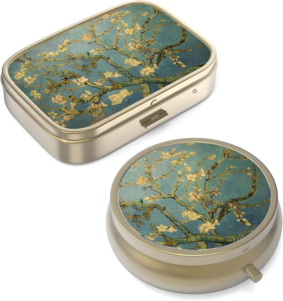 Pill Case Pill Box med spejl Retro Small Pill Case til purse eller Pocket Bronze Pill Box eller vitaminer, fiskeolie, kosttilskud, Pill Containe Travel Gaver