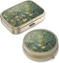 Pill Case Pill Box med spejl Retro Small Pill Case til purse eller Pocket Bronze Pill Box eller vitaminer, fiskeolie, kosttilskud, Pill Containe Travel Gaver