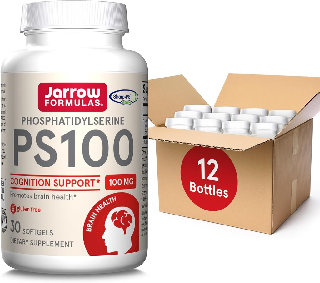 Jarrow Formulas PS100 Phosphatidylserin 100 mg, Kosttilskud til Hjerne Sundhed og Kognition Support, 30 Softgels, 10- 30 Day Supply, Pack of 12