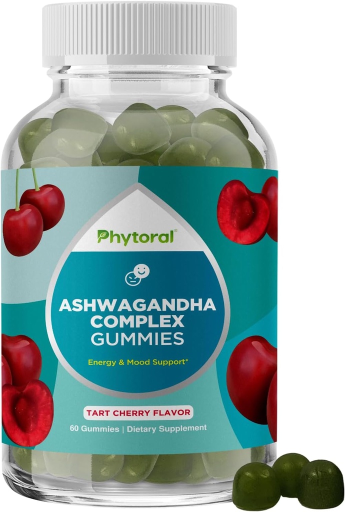 Calming Ashwagandha Gummies for Men and Women - 750mg Tilsvarende fra 30: 1 Root Extract with Zink and Vitamin D - Tasty Adaptogen Stress Gummies for Voksnes for Energy & Mood Support (60 Servere)