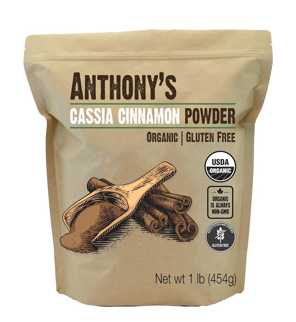 Anthony 's Organic Cassia Cinnamon Powder, 1 LB, Ground, Gluten Free, Ikke GMO, Ikke bestrålet, Keto Friendly
