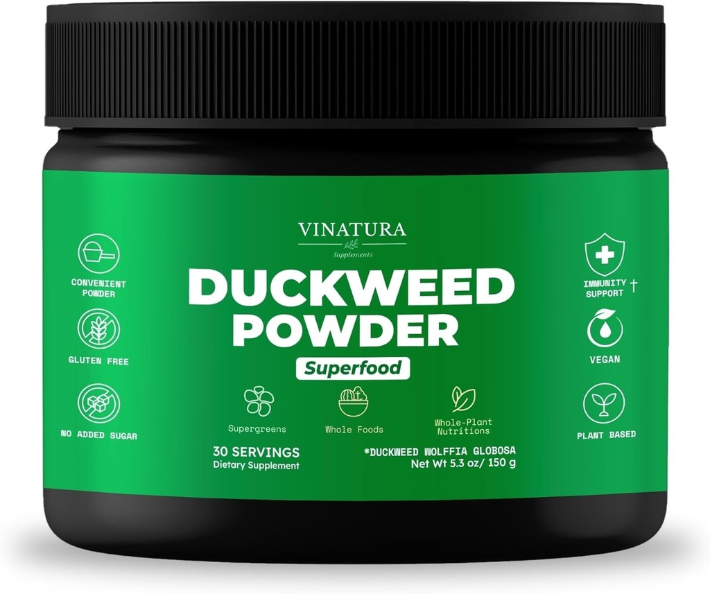 VINATURA Duckweed Powder - Duckweed Supplement, Superfood fordøjelse, Fiber- Superfood Powder of Wolffia Globosa