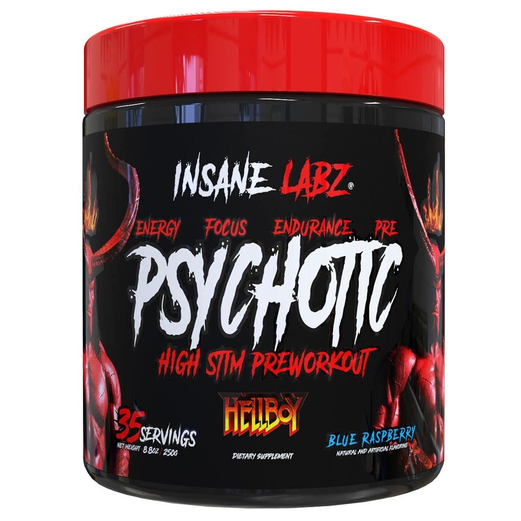 Insane Labz Hellboy Edition, High Stimulant Pre Workout Powder og NO Booster med Beta Alanine, L Citrullin, og koffein, øger fokus, energi, Endurance, Nitrogenoxid Niveauer, 35 Srvgs, Blue Rasp