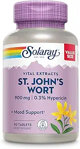 SOLARAY St. Johns Wort Aerial Extract One Daily 900mg | Standardized w/ 0.3% Hypericin for Mood Stability | Non-GMO | 90 Servings | 90 Tablets