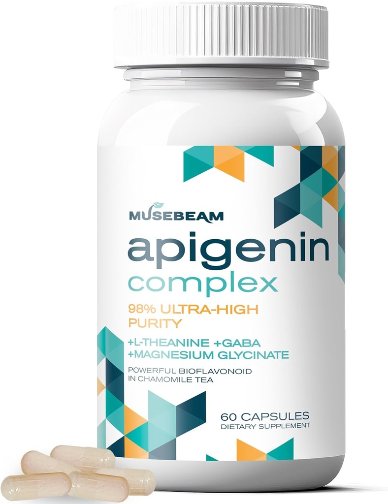 Apigenin Supplement for Rest and Relaxation Support - 50mg Apigenin per Capsule with Magnesium Glycinate 275mg L-Theanine 100mg GABA 100mg - 98% Ultra-High Purity
