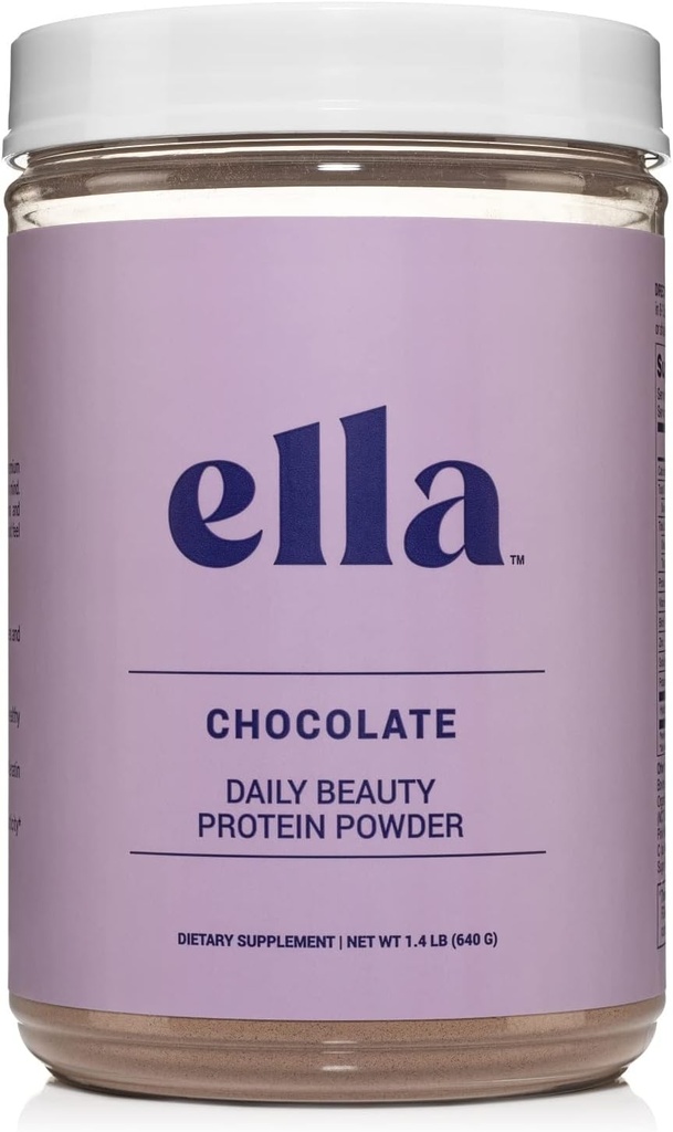 Ella Chocolate Collagen Protein Powder for Women - Daily Beauty Protein Powder with Grass- Fed Collagen Peptider - Non-GMO, Gluten- Free, Ingen kunstige sødestoffer - 20 Servere