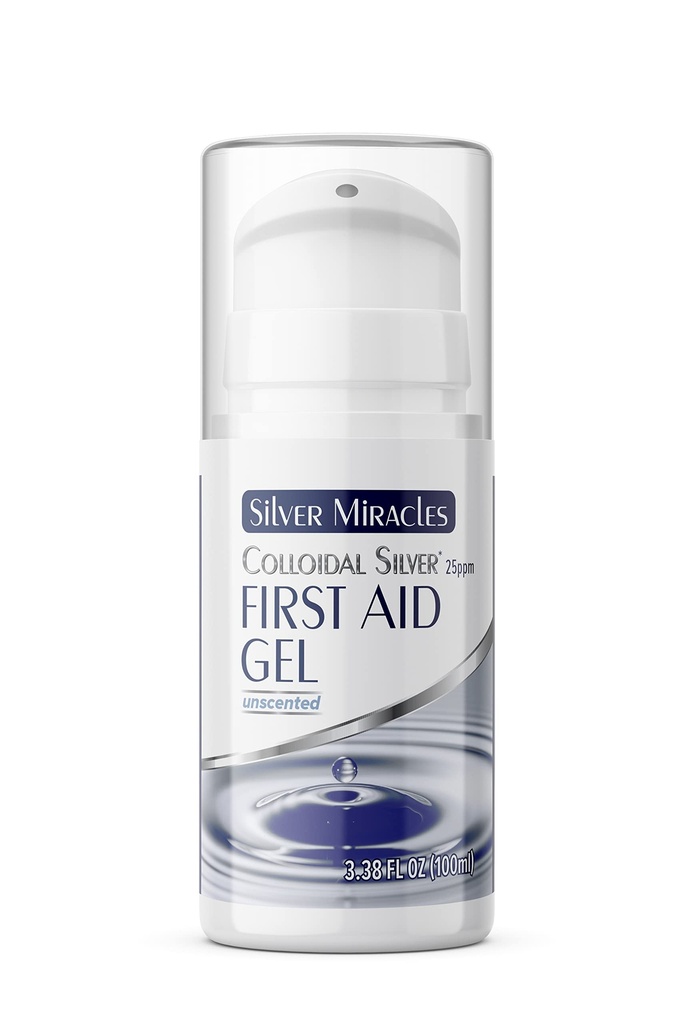 Sølv Mirakler - Kolloid sølv førstehjælp Gel - Airless Flaske - Nano Sølv Gel Sår Care - Healing Salve for Burns, Sunburns & Irriteret Hud - Uduftende -3,38 OZ - 25 PPM