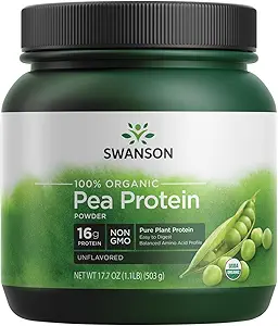 Swanson 100% Certified Organic Pea Protein Powder Non- GMO 1.1 lb (503 g) Pwdr