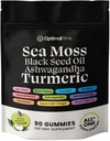 Optimal Prime Sea Moss and Black Seed Oil Gummies, Ashwagandha, Turmeric, Manuka Honey, ACV, Dandelion, Black Pepper, Burdock, Bladderwrack, Vegan, 90 Gummies 45 Day Supply