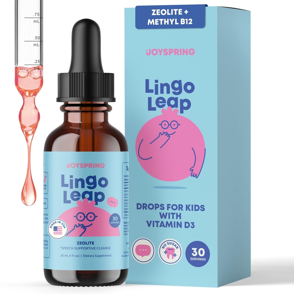 JoySpring LingoLeaf - flydende kids Formel med Zeolite Clinoptilolite, Methylerede B12 & D3-vitamin124; Gentle Daglig støtte til børns wellness124; Age 3 + Mester124; (1fl oz) 30 Tjenester