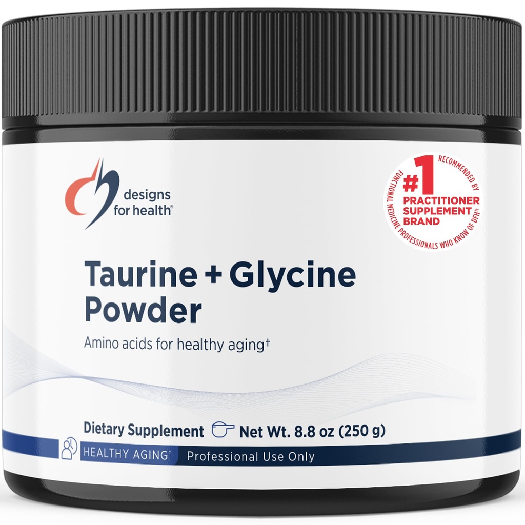 Design for sundhed Taurin + glycin pulver - Aminosyrer til sund aldring - Understøtter Cellulær, Metabolic & Heart Health - Non- GMO Unflavored Aminosyrepulver (250 g)