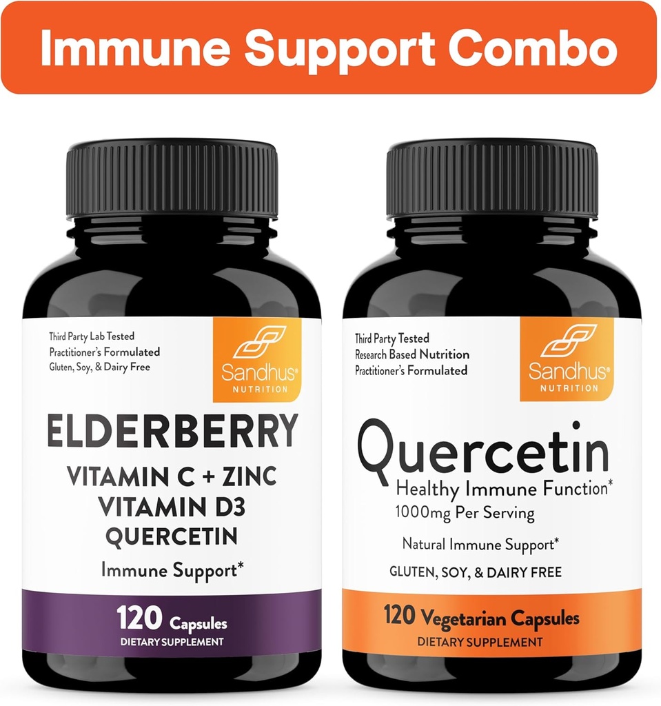 Sandhu 's immunforsvar Combo Buddy 124; Elderberry & Quercetin Kapsler Bundle Buddy 124; Understøtter immunsundhed