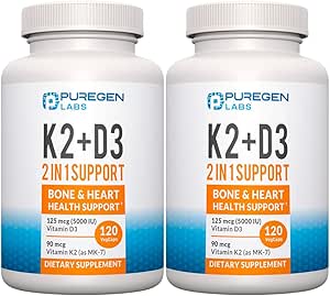 2 i 1 High Potency Formel 90mcg Vitamin K2 (MK7) og 5000 IE Vitamin D3 Supplement for ben og hjerte sundhed