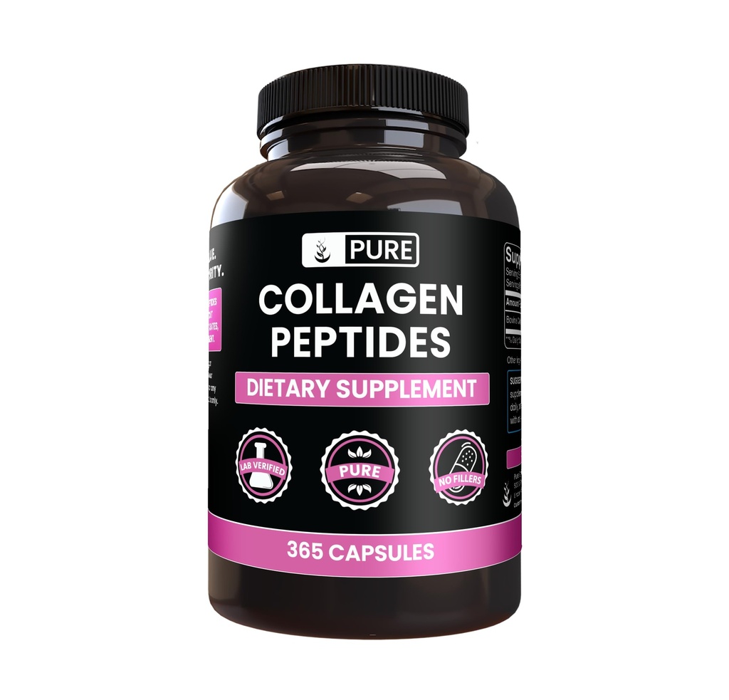 PURE ORIGINALSKE INGREDIENSER Kollagen Peptider (365 kapsler) Ingen Magnesium eller ris Fyldere, Altid Rene, Lab Verified