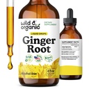 Wild & Organic Ingefær Root Extract Drops - immunforsvar & fordøjelsesstøtte - flydende ingefær kosttilskud - Vegan, Sukker & Alkohol- Gratis tinktur - 4 fl oz