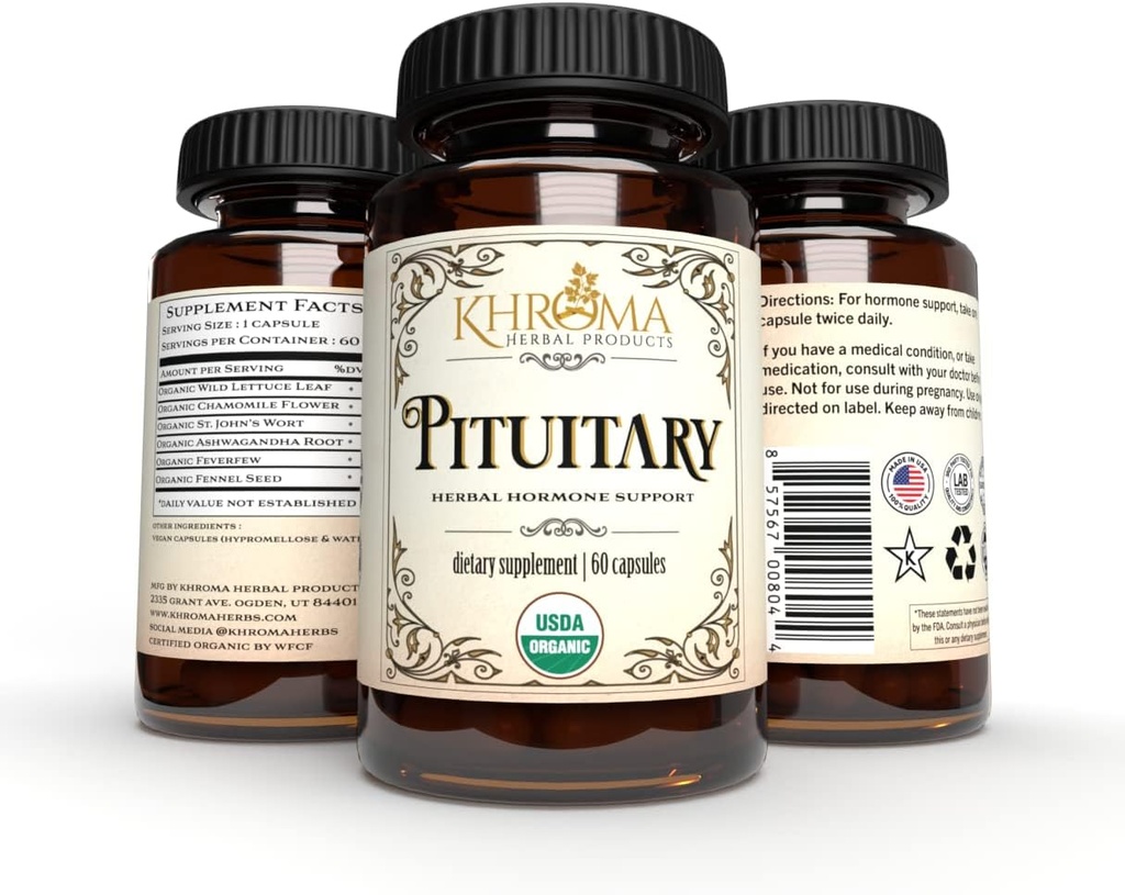 Organic Pituitary Blend - 60 Veganske kapsler i en glasflaske - for maksimal pituitary support - af Khroma urter