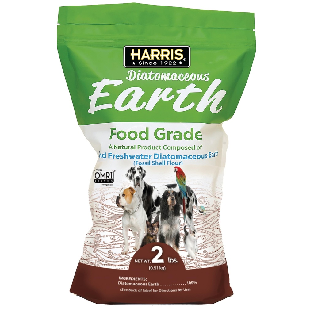 Harris Food Grade Diatoméous Earth for Kæledyr, for Katte, Hunde, Heste og Kæledyr, Certificeret til økologisk brug, 2 LB Bag