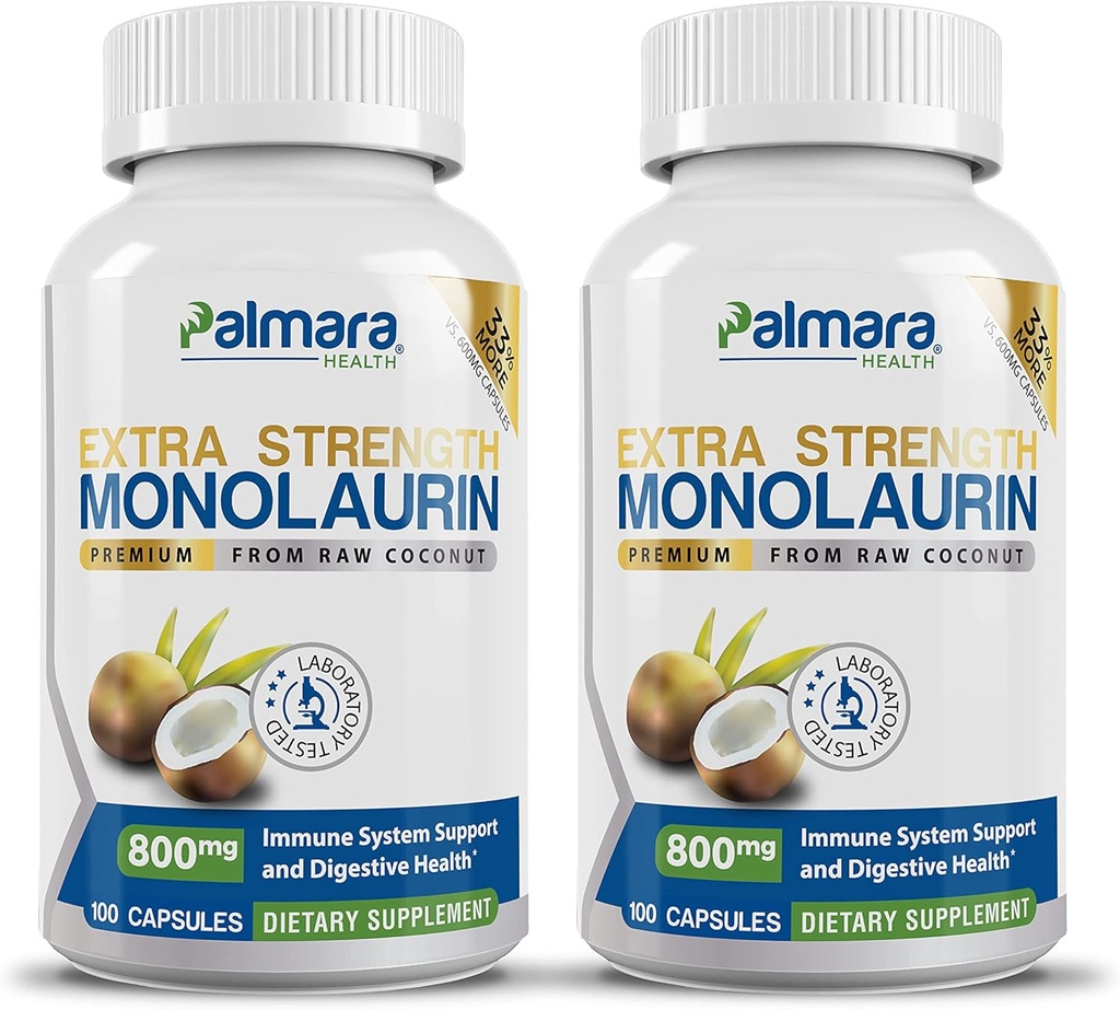 Extra Strength Monolaurin 1. 600 mg per servering, 800 mg pr. kapsel - 2 Pack 200 kapsler