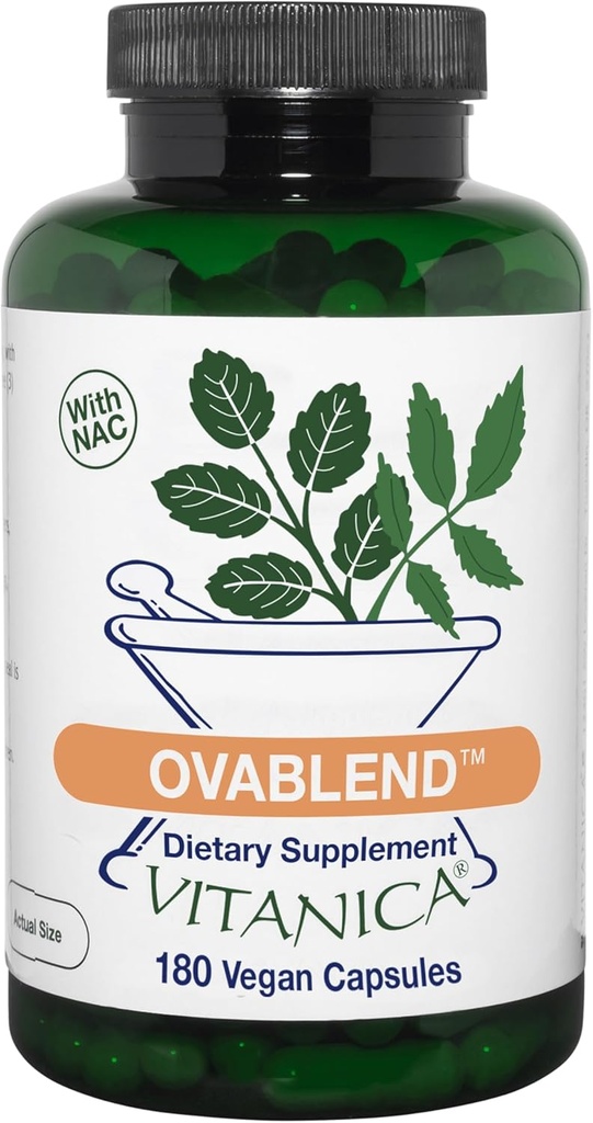 Vitanica OvaBlend - Ovarie Health & Hormone Balance for Women - Endokrine Support Supplement med Sarsaparilla Root & NAC - Herbal Kosttilskud til kvinder - Pro Logo - 180 Vegan Caps
