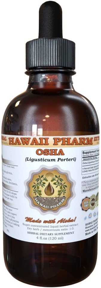 Hawaii Pharm OSHA (Ligusticum porteri) Liquid Extract, Tincture, Herbal Supplement, Lavet i USA, 2 fl.oz