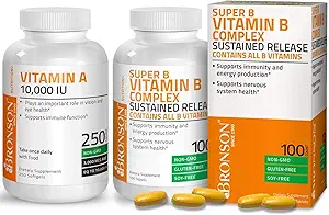 Bronson Super B vitamin B kompleks Vedvarende langsom frigivelse + vitamin A 10.000 IE Premium non- GMO formel