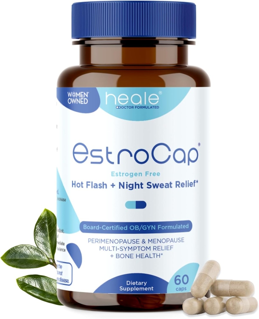 Estrocap Menopause Supplements for Women by Heale Health - Menopausal Relief Vitamins for Hot Flashes and Night Sweats - Helps Maintain Bone Health & Mood Support - Valerian Root & Black Cohosh