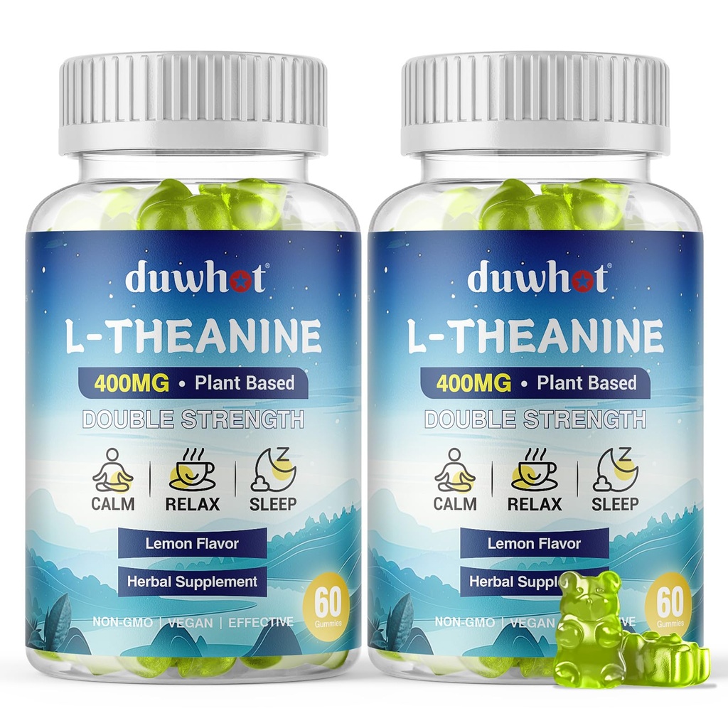 L- Theanine Gummies 400mg, Chewable Theanine Supplement for voksne & børn 4 +, Natural Stress Relief, zzZ & Focus Supplement, Vegan, Lavsukker, Non- Drowsy, Lemon Flavor, 120 Chewables