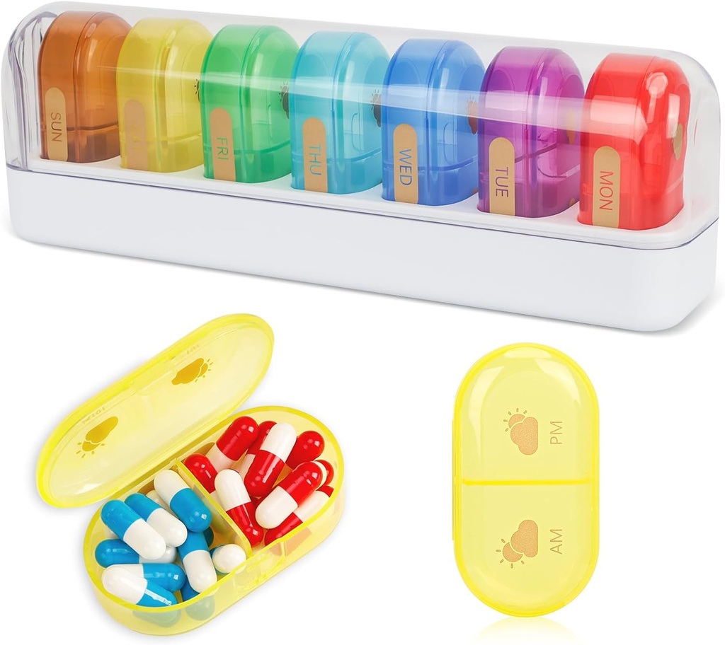 FEST Travel Pill Organizer, 14 Compartments Daily Pill Organizer Transportable Pill Case Aftagelig Daily Pill Box for Purse Pocket at holde vitaminer, Torve leverolie, Kosttilskud og medication- White