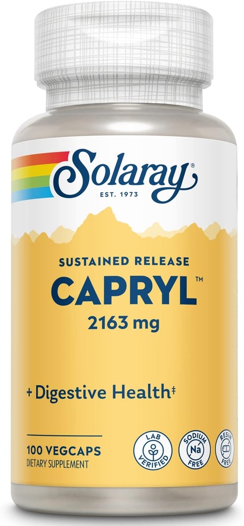 SOLARAY Capryl- værdi 124; Vedvarende frigivelse Capryl- værdi 124; Sund Gastrointestinal Tract Support
