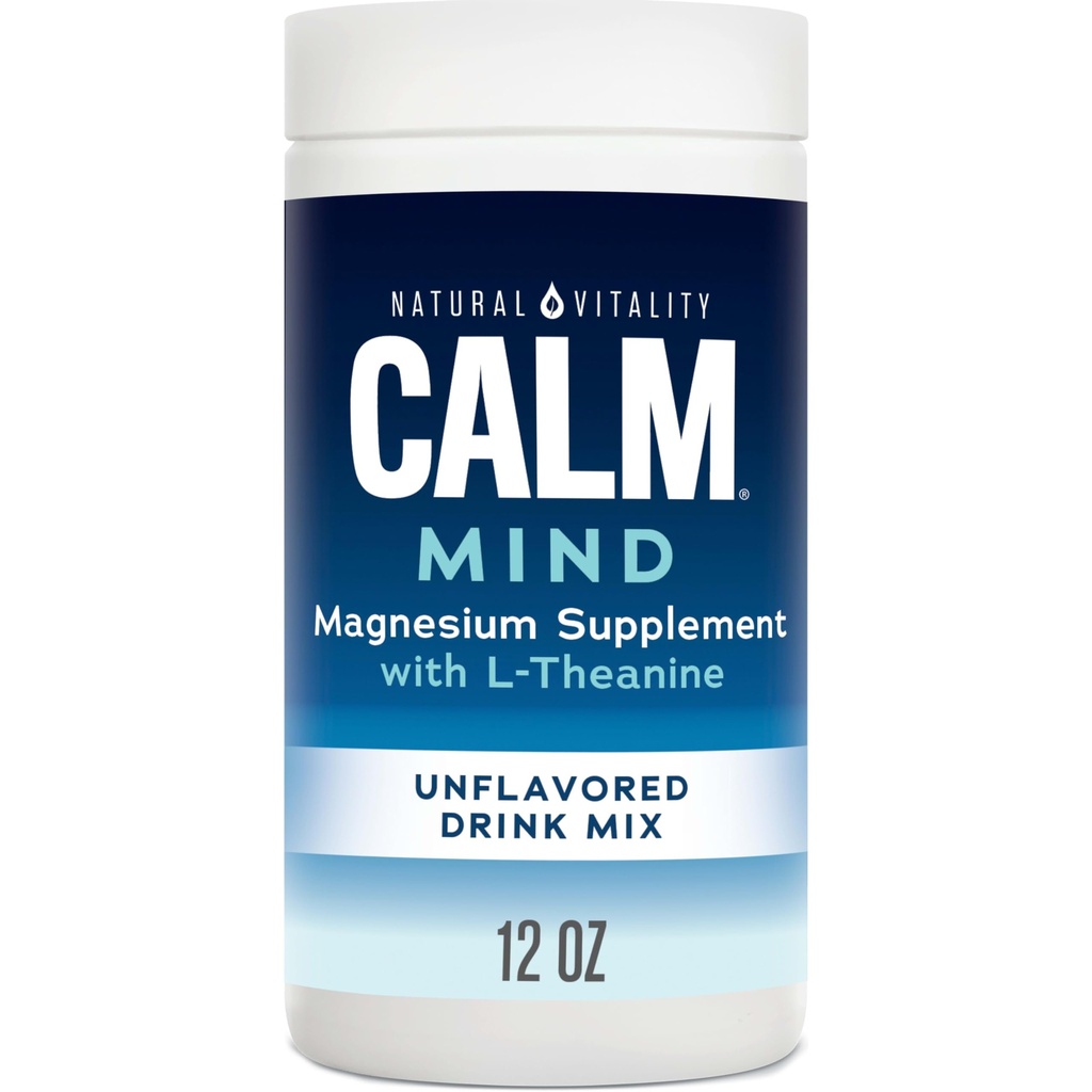 Naturlig vitalitet rolig sind, Magnesium citrat + L- Theanin pulver, supplement til stress Relief, Gluten Free & Vegetarian, Unflavored, 12 oz.